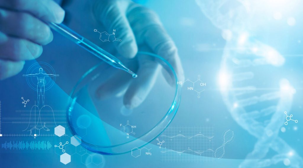 Scientist working with laboratory glassware